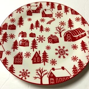 Set of 3 Salad Plates Red and White Winter Village 7.5”